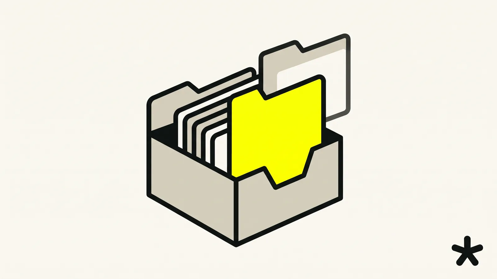 A box of index cards with one yellow card pulled forward and another card hovering above it
