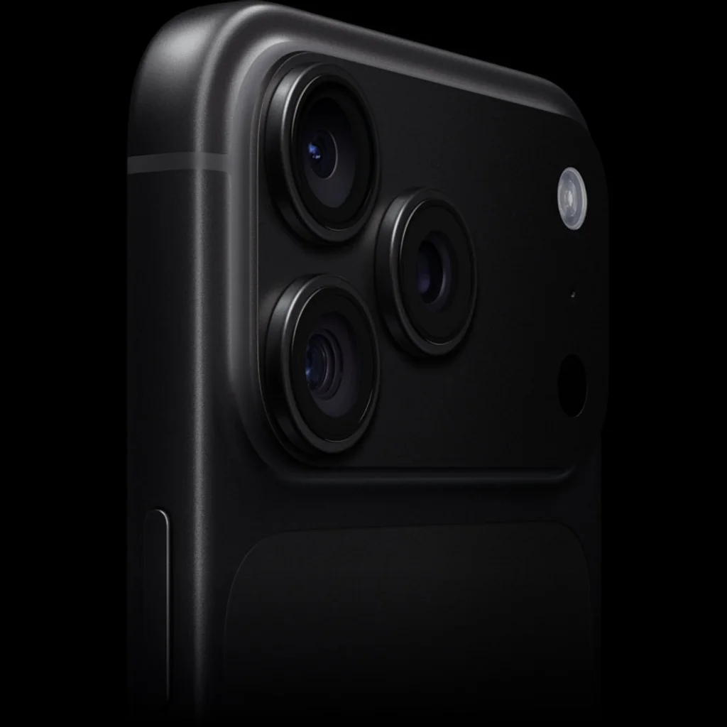 Close-up of the black iPhone 18 Pro camera plateau with three lenses and the flash